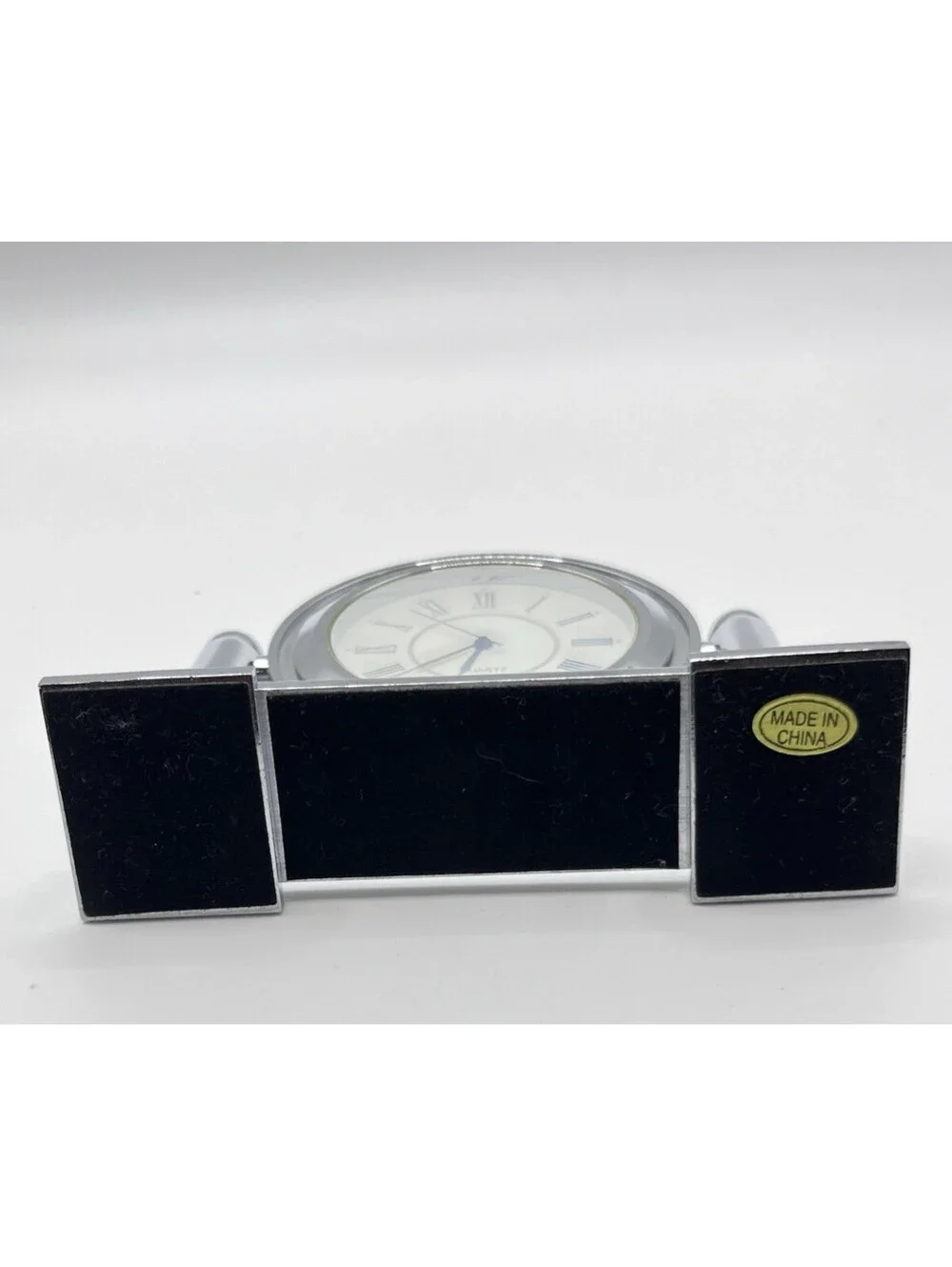Vintage Novelty Desk Clock Round Swivel Silver tone Works 3108.2